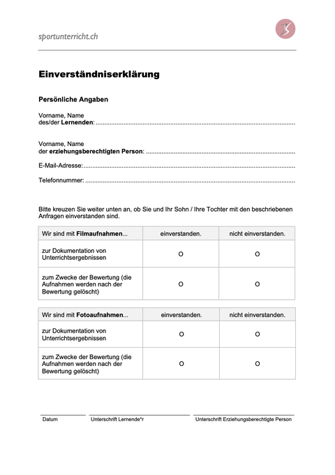 Einverständniserklärung für Video- und Fotoaufnahmen