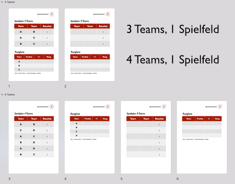 Spielplan 4 Teams, 1 Feld